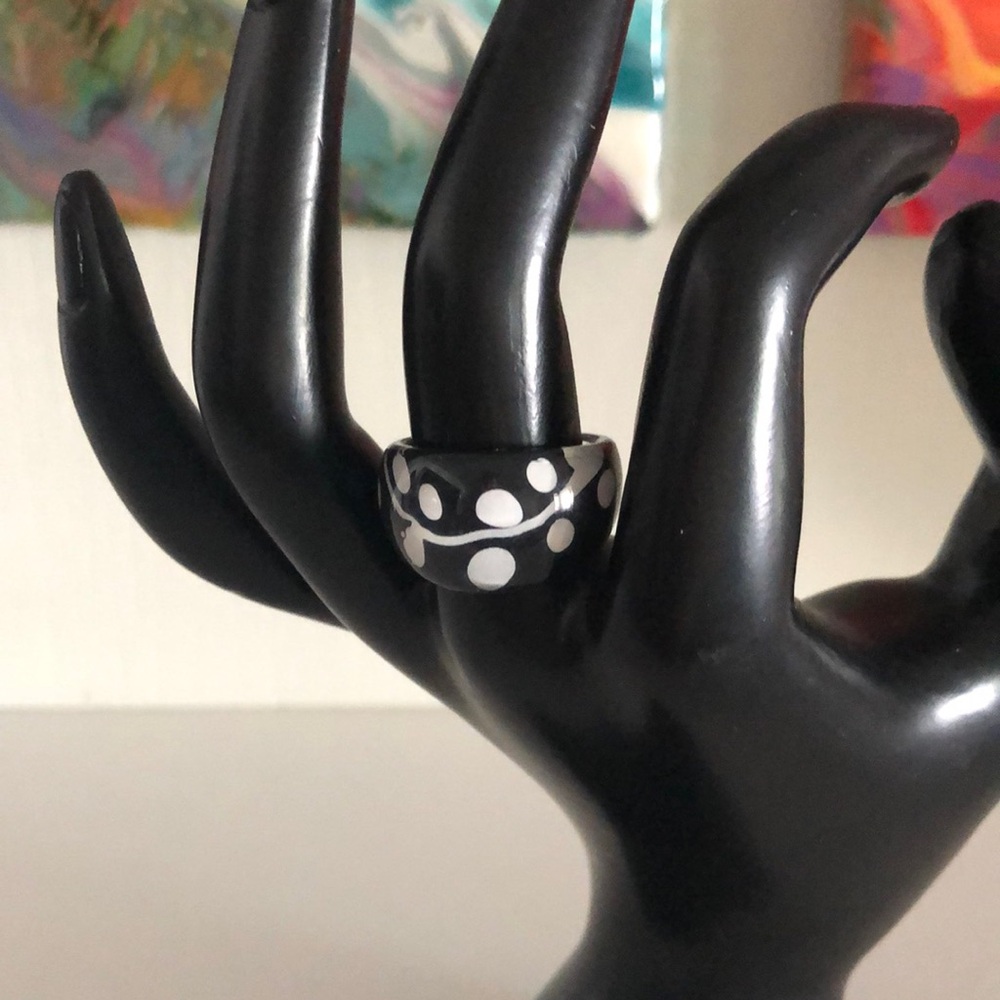 New Black and white Lucite Resin ring